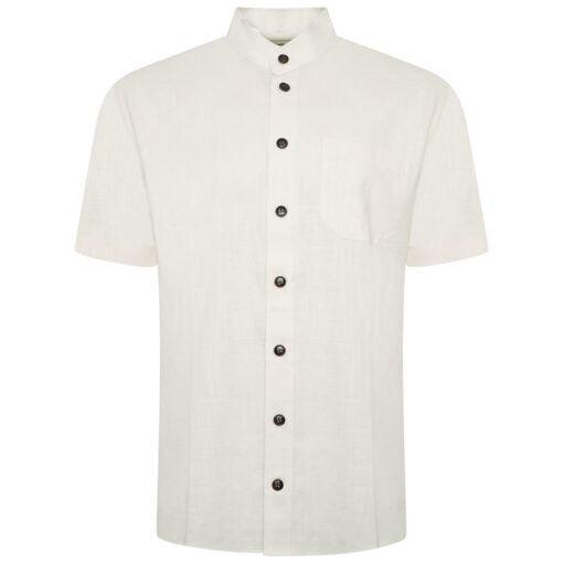 MEN'S FRENCH LINEN SHORT SLEEVE GRANDAD COLLAR SHIRT