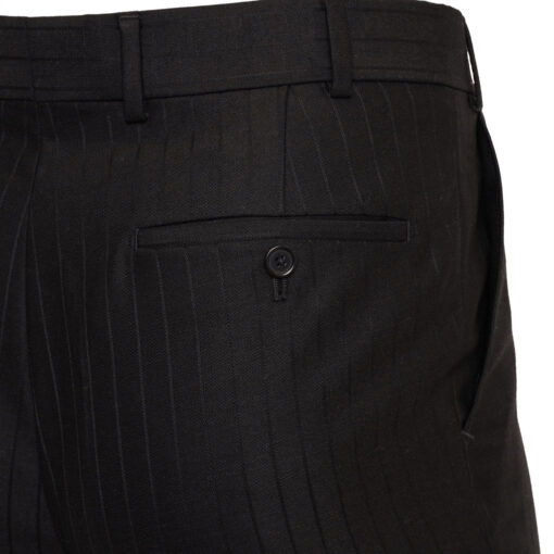MENS BLACK 100% BRITISH WOOL SELF STRIPE TROUSERS - Image 3