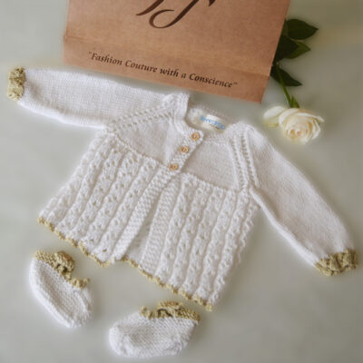 BABY GIRL’S ORGANIC COTTON MATINEE COAT AND SHOES WHITE